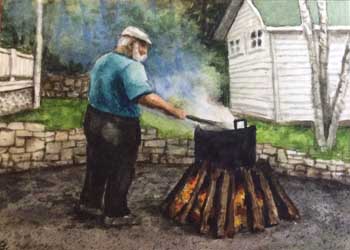 Fish Boil Patricia Gergetz West Bend WI watercolor  SOLD